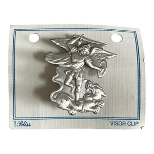 Bliss St Michael Archangel Visor Clip Antique Silver Pewter USA Auto New